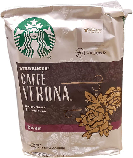 Starbucks Caffe Verona Dark Roast Ground Coffee, Roasty Sweet & Dark Cocoa, 40 Ounce