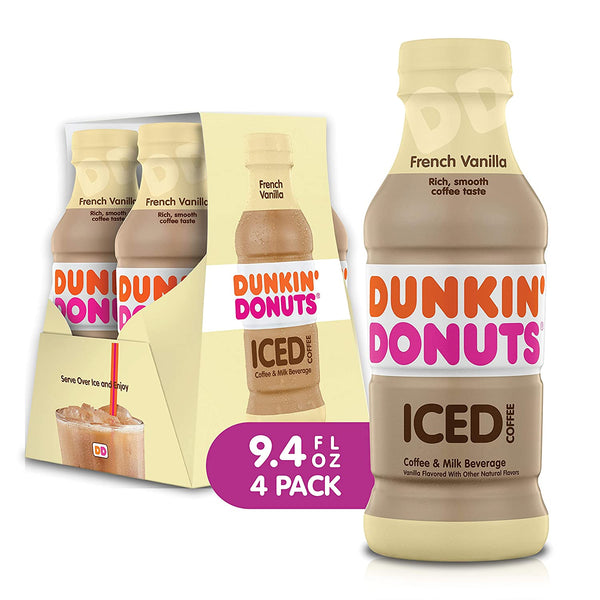 Dunkin Donuts Iced Coffee Beverage, Vanilla, 9.4 Fluid Ounce (Pack of 4)